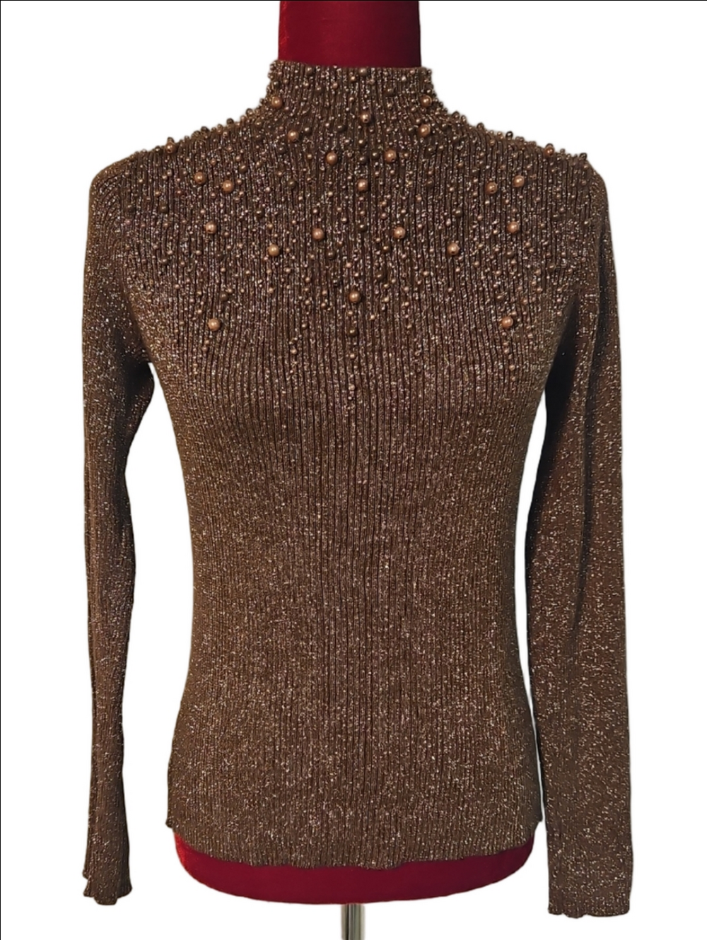Copper/Bronze Pearled Turtleneck Size Medium